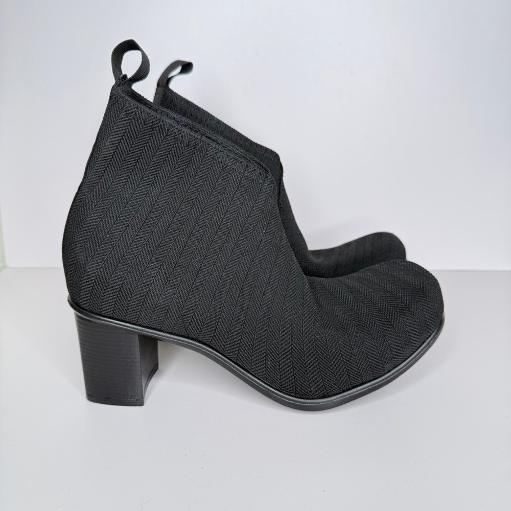 Charleston Telfair Black Herringbone Knit Ankle Boots Heel Pull On Womens‎ 10